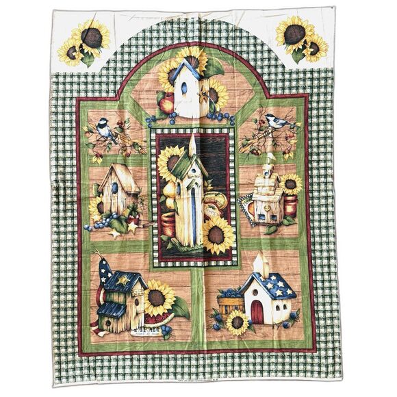 Vintage Quilt Panel Birdhouses Panel Sunflowers Spring Industries 34” X 44” - Picture 1 of 6